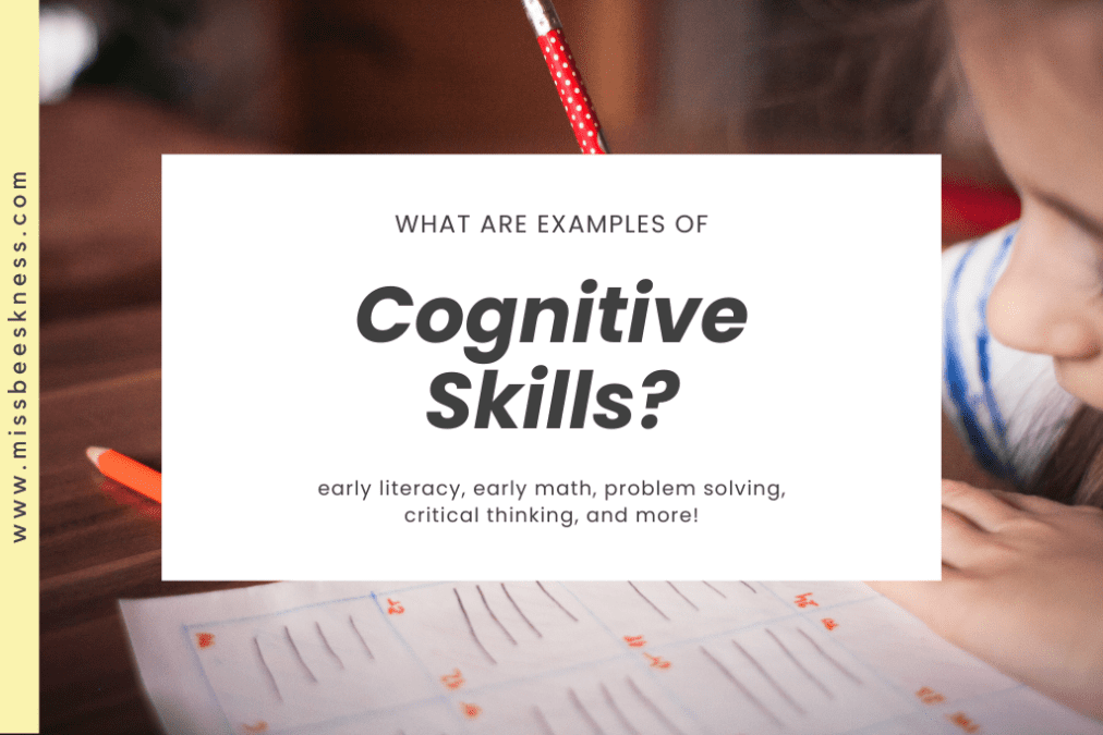 An infographic that lists cognitive skills to be developed before kindergarten: early literacy, early math, problem solving, critical thinking, and more!